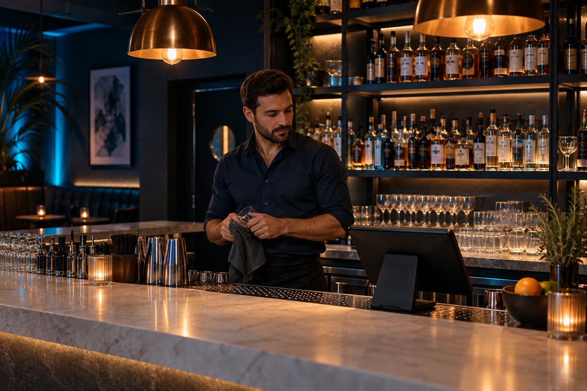 Escena ilustrativa de un bar con su punto de venta